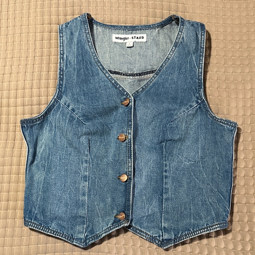 Wrangler + STAUD Blue Denim Cropped Vest